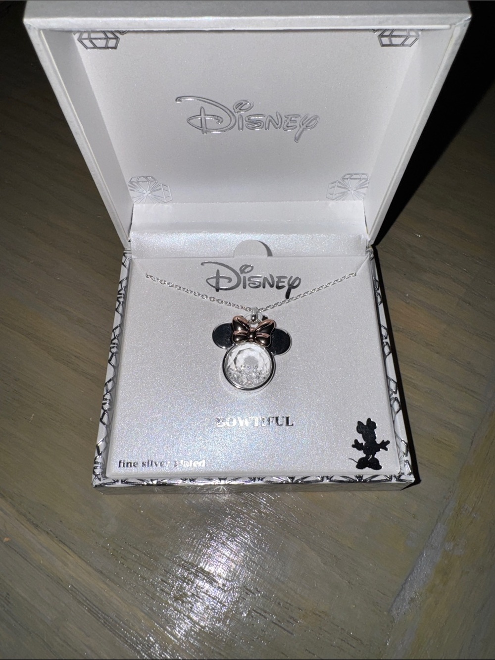 Disney Silver Necklace with Black Ears and Rose Gold Bow